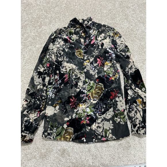 REISS Tori Sheer Black Floral Burnout top size US 0 See Description - Picture 10 of 10